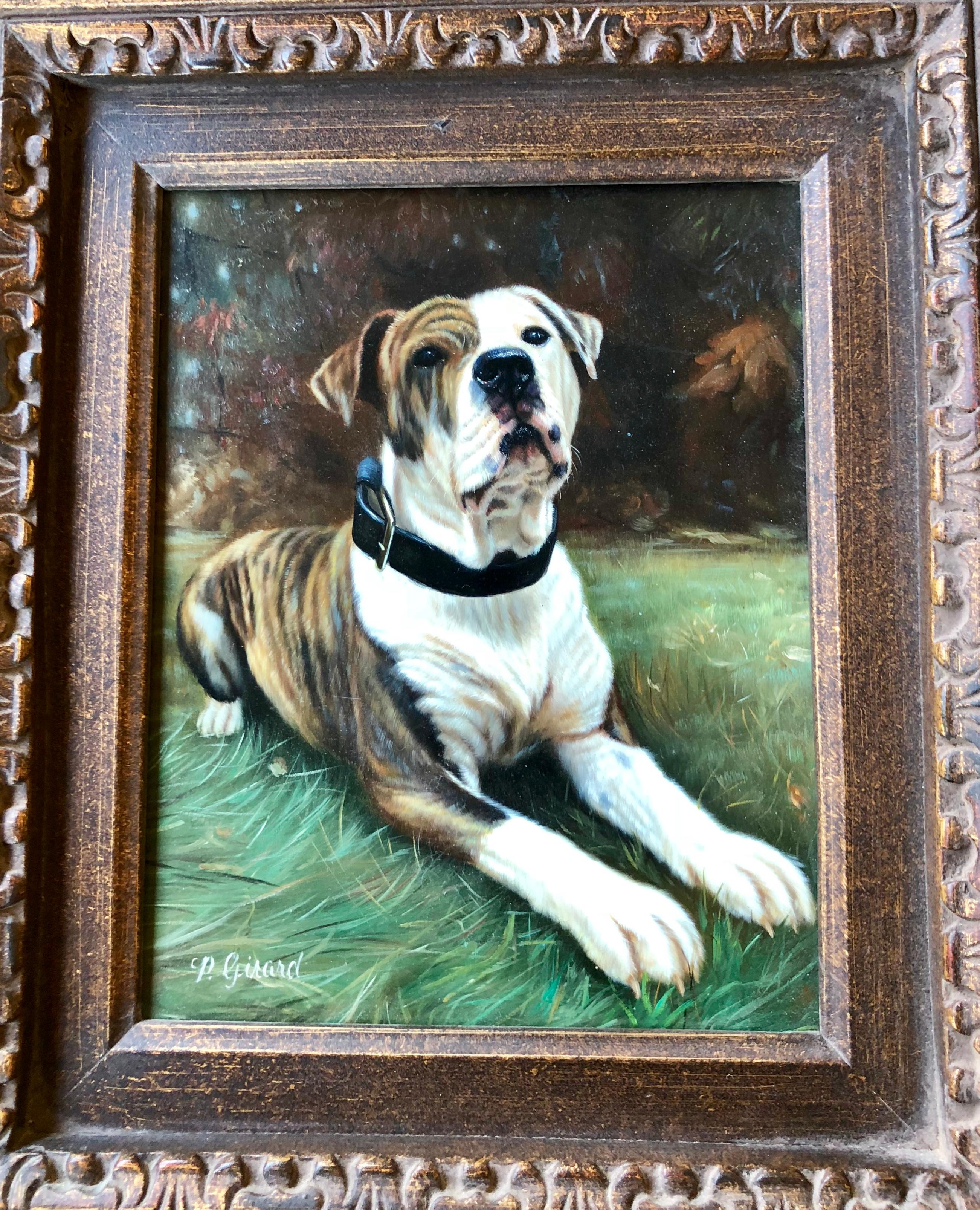 Autre Peinture à l'huile originale de qualité supérieure représentant un bulldog américain, réalisée par l'artiste français Girard en vente