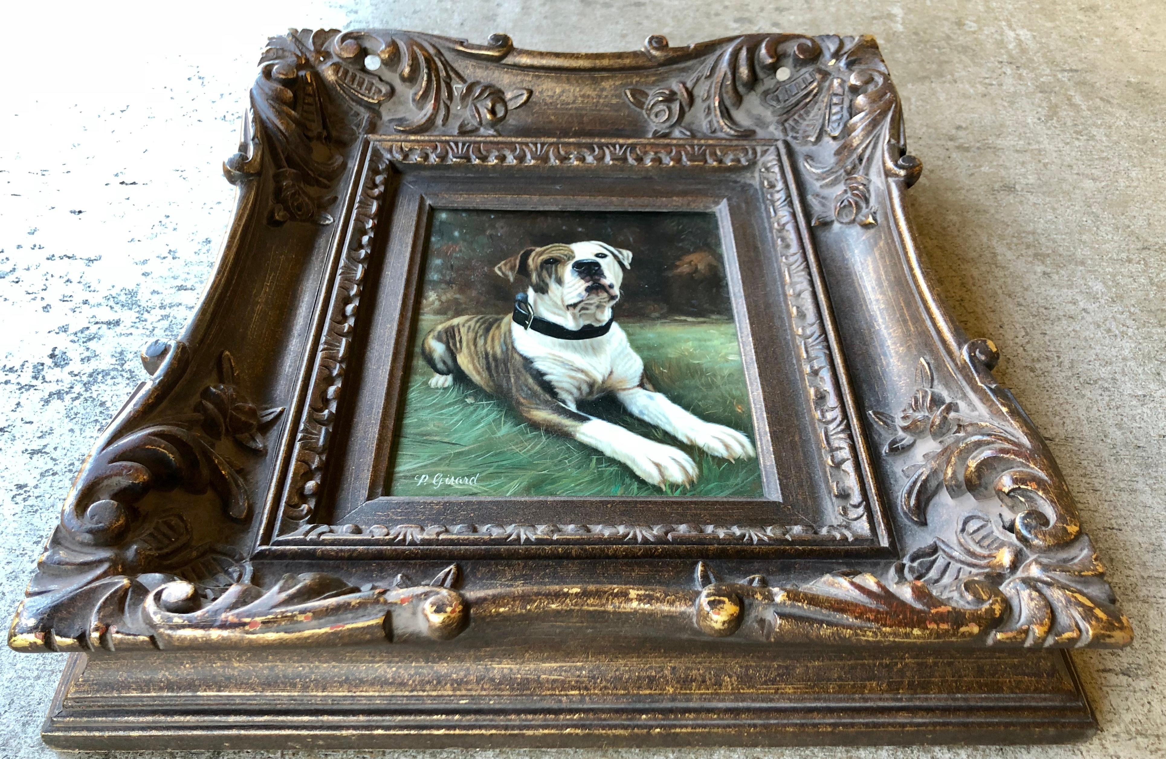 Français Peinture à l'huile originale de qualité supérieure représentant un bulldog américain, réalisée par l'artiste français Girard en vente