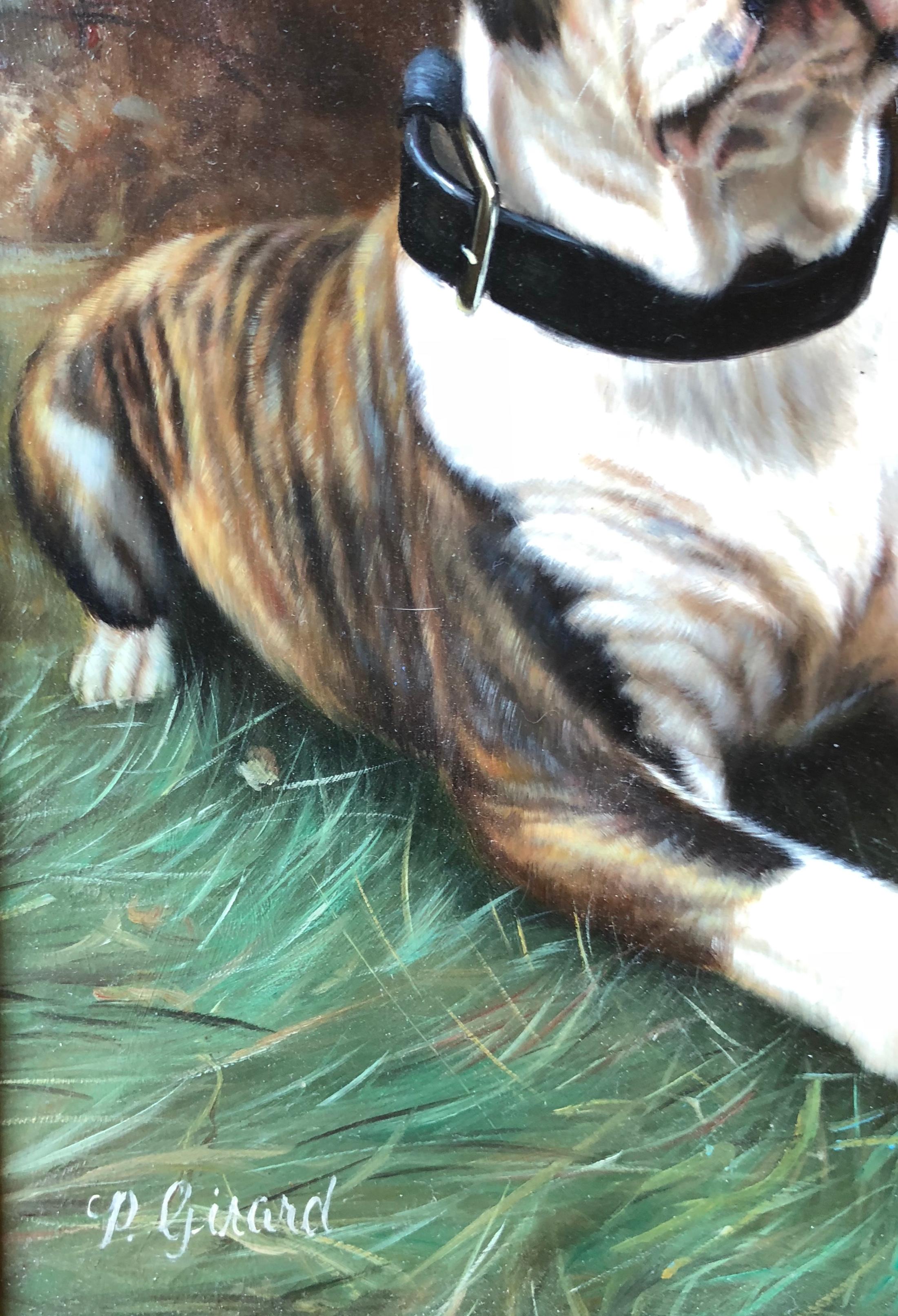 Peinture à l'huile originale de qualité supérieure représentant un bulldog américain, réalisée par l'artiste français Girard Bon état - En vente à Tustin, CA