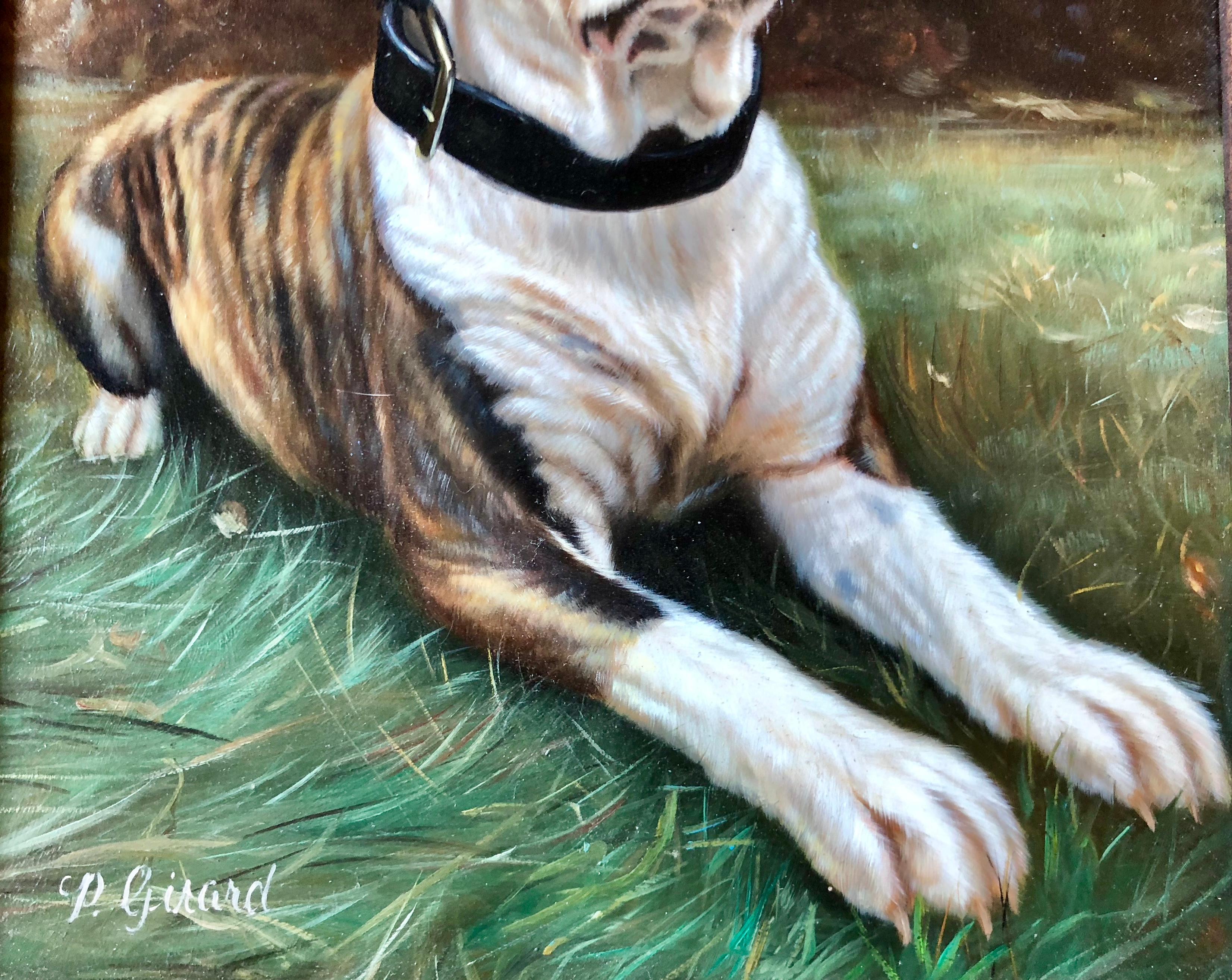 Fine Quality Original Oil Painting American Bulldog by French Artist Girard In Good Condition For Sale In Tustin, CA