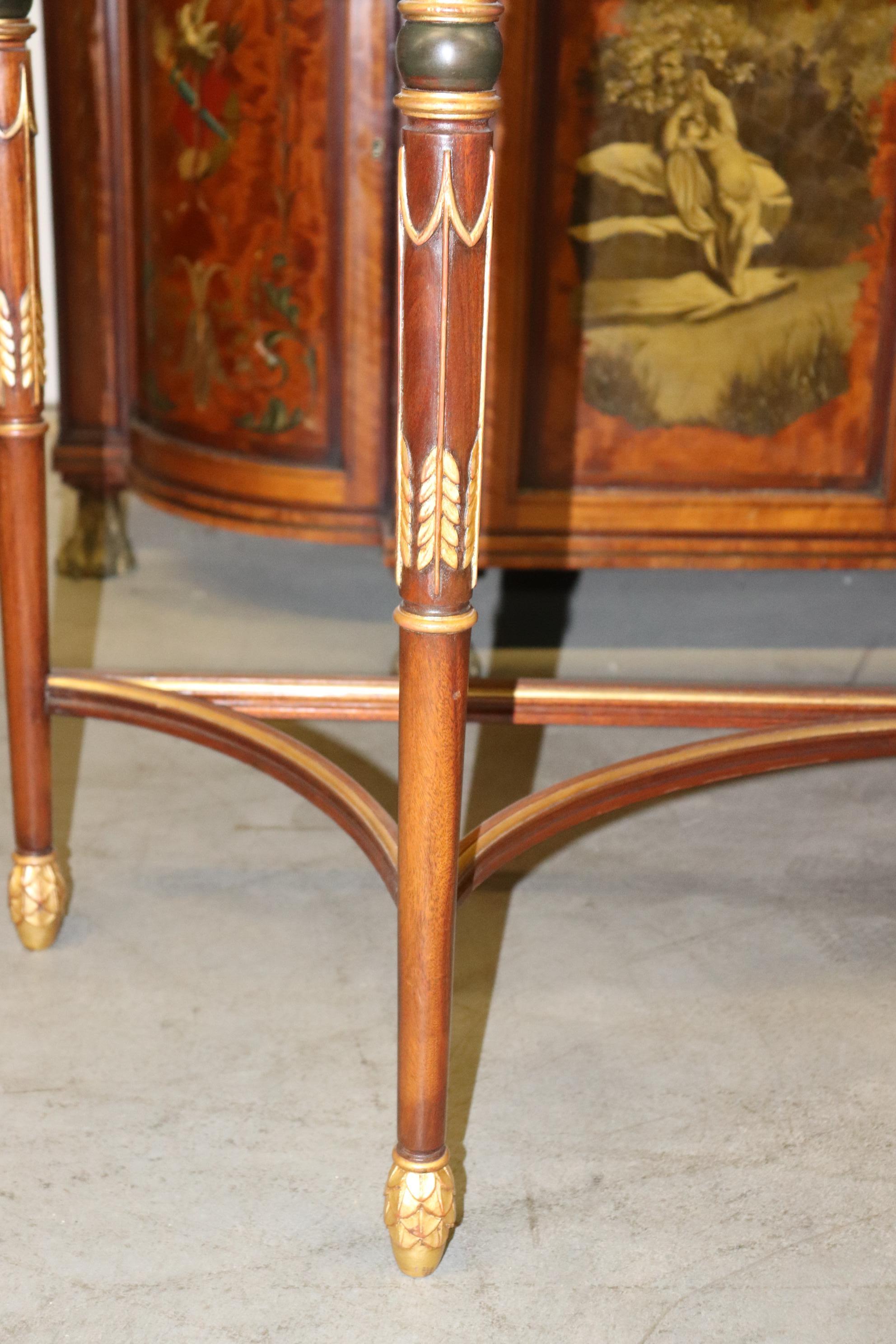 Fine Quality Paint Decorated Adams Satinwood Demilune Console Tables Circa 1900 For Sale 8