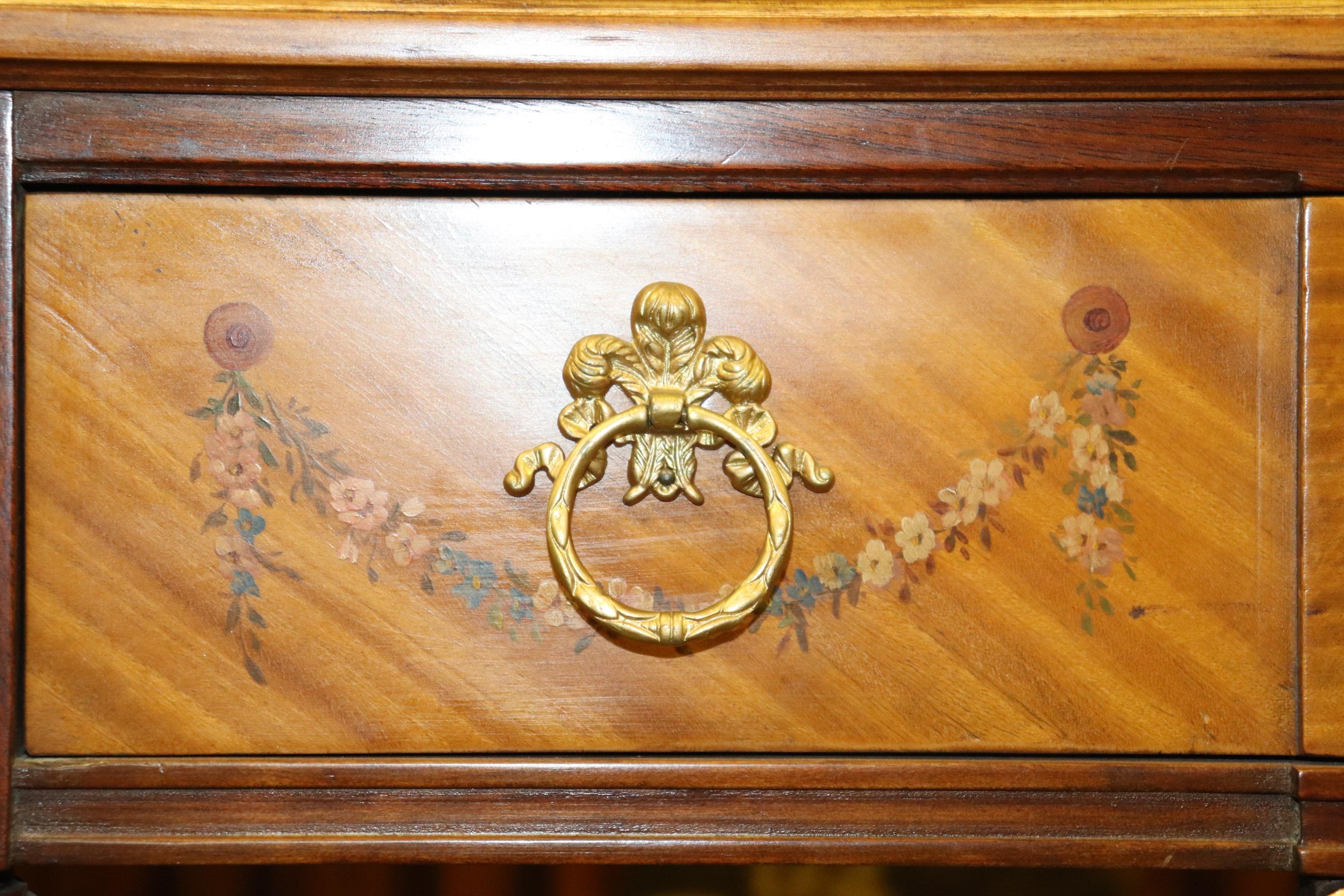 Fine Quality Paint Decorated Adams Satinwood Demilune Console Tables Circa 1900 For Sale 9