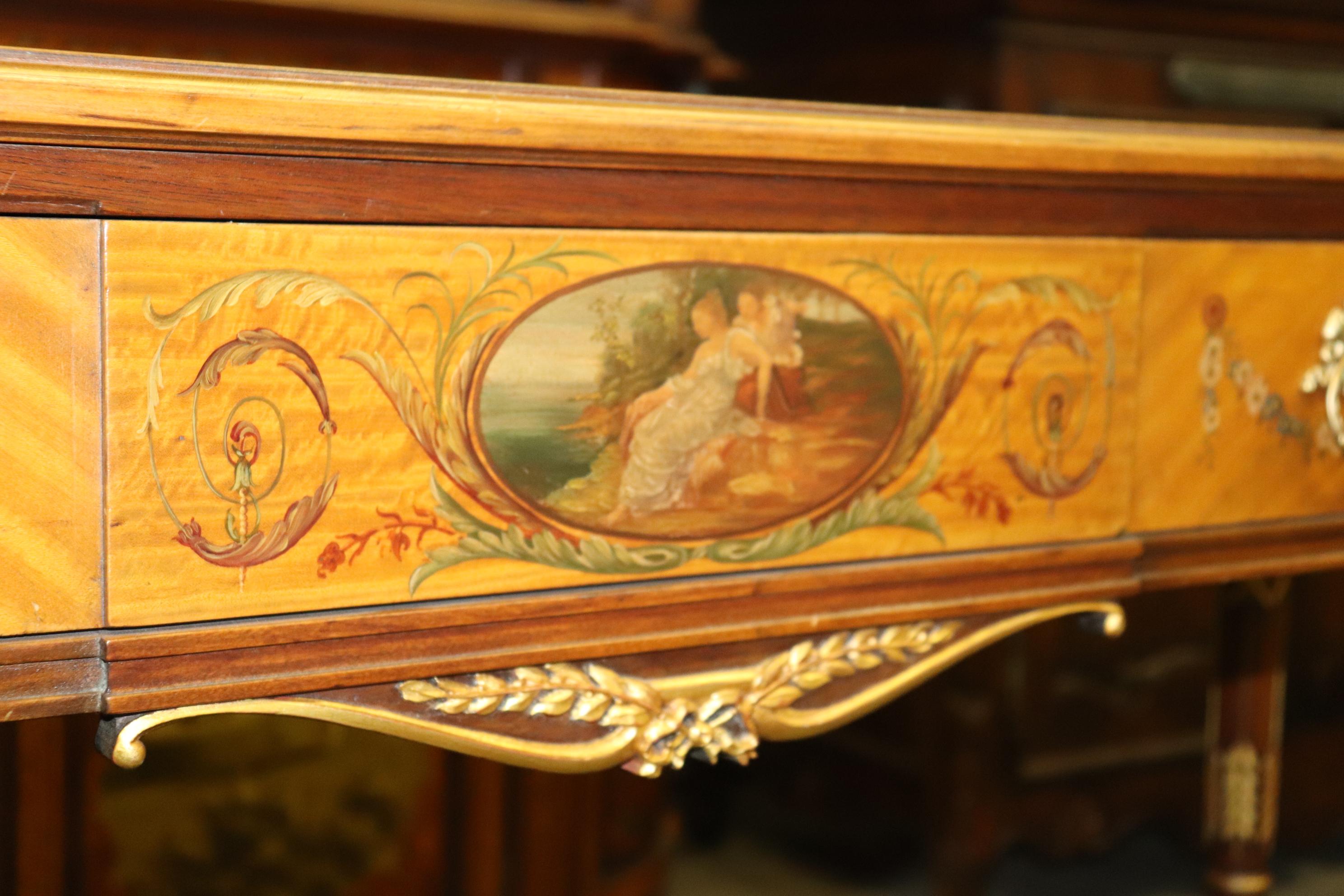 Fine Quality Paint Decorated Adams Satinwood Demilune Console Tables Circa 1900 For Sale 10