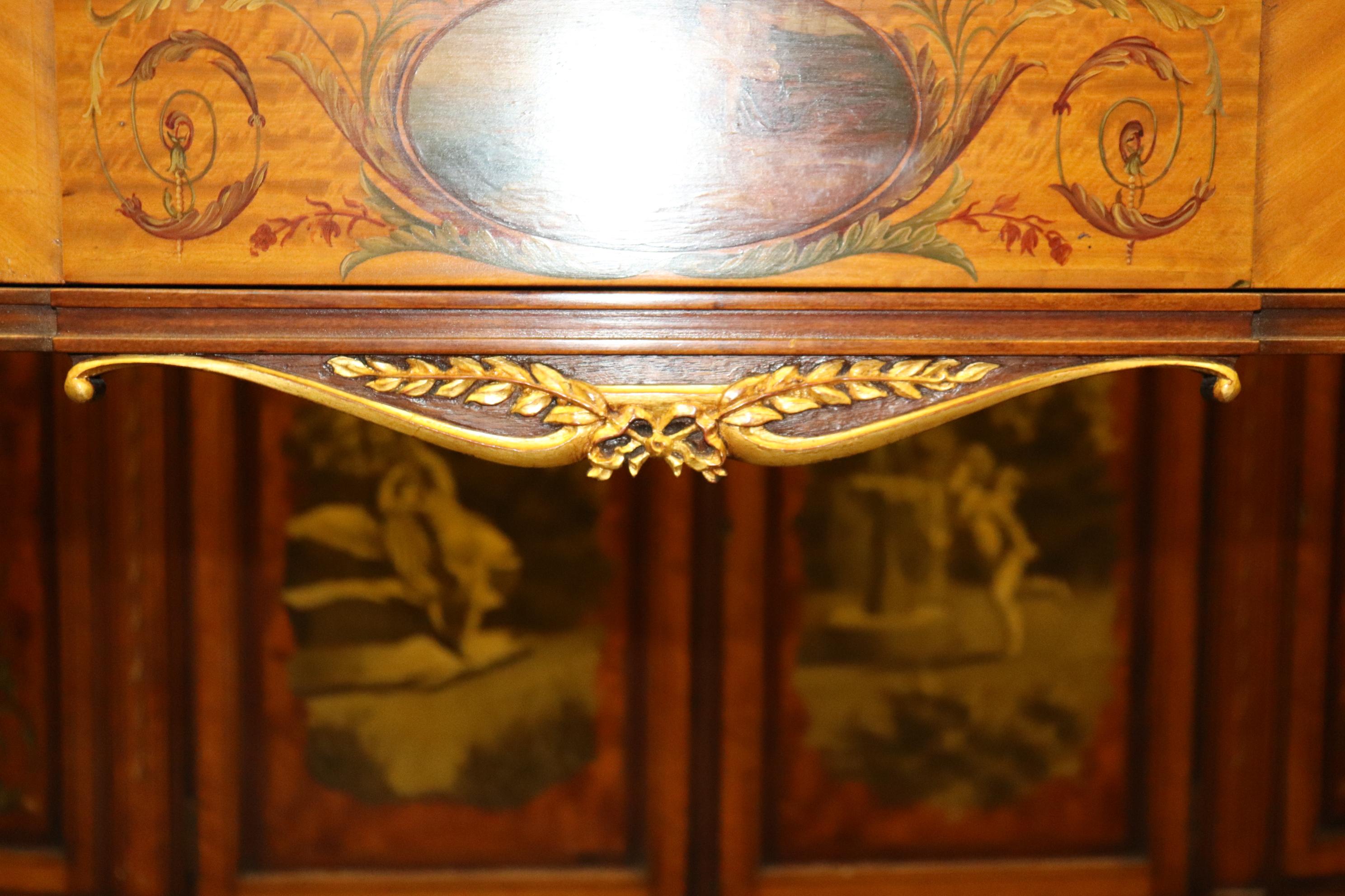 Fine Quality Paint Decorated Adams Satinwood Demilune Console Tables Circa 1900 For Sale 11