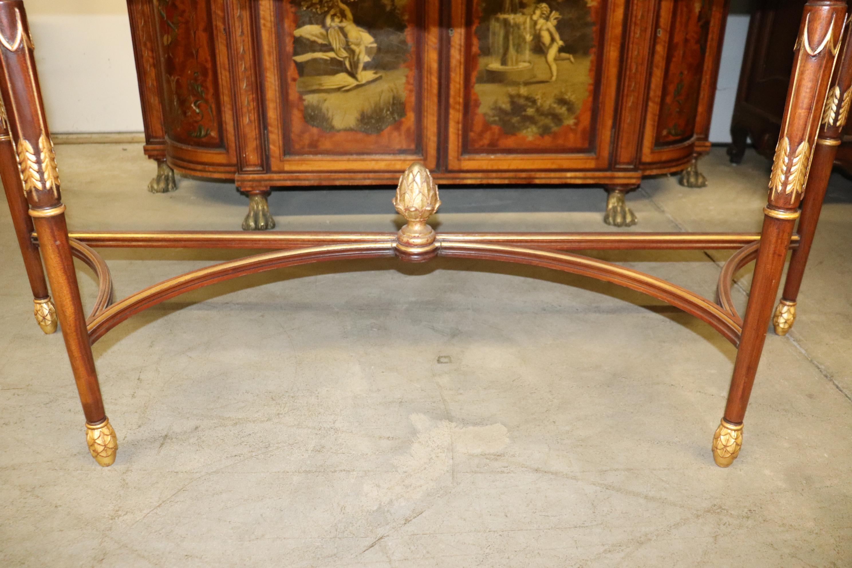 Fine Quality Paint Decorated Adams Satinwood Demilune Console Tables Circa 1900 For Sale 13
