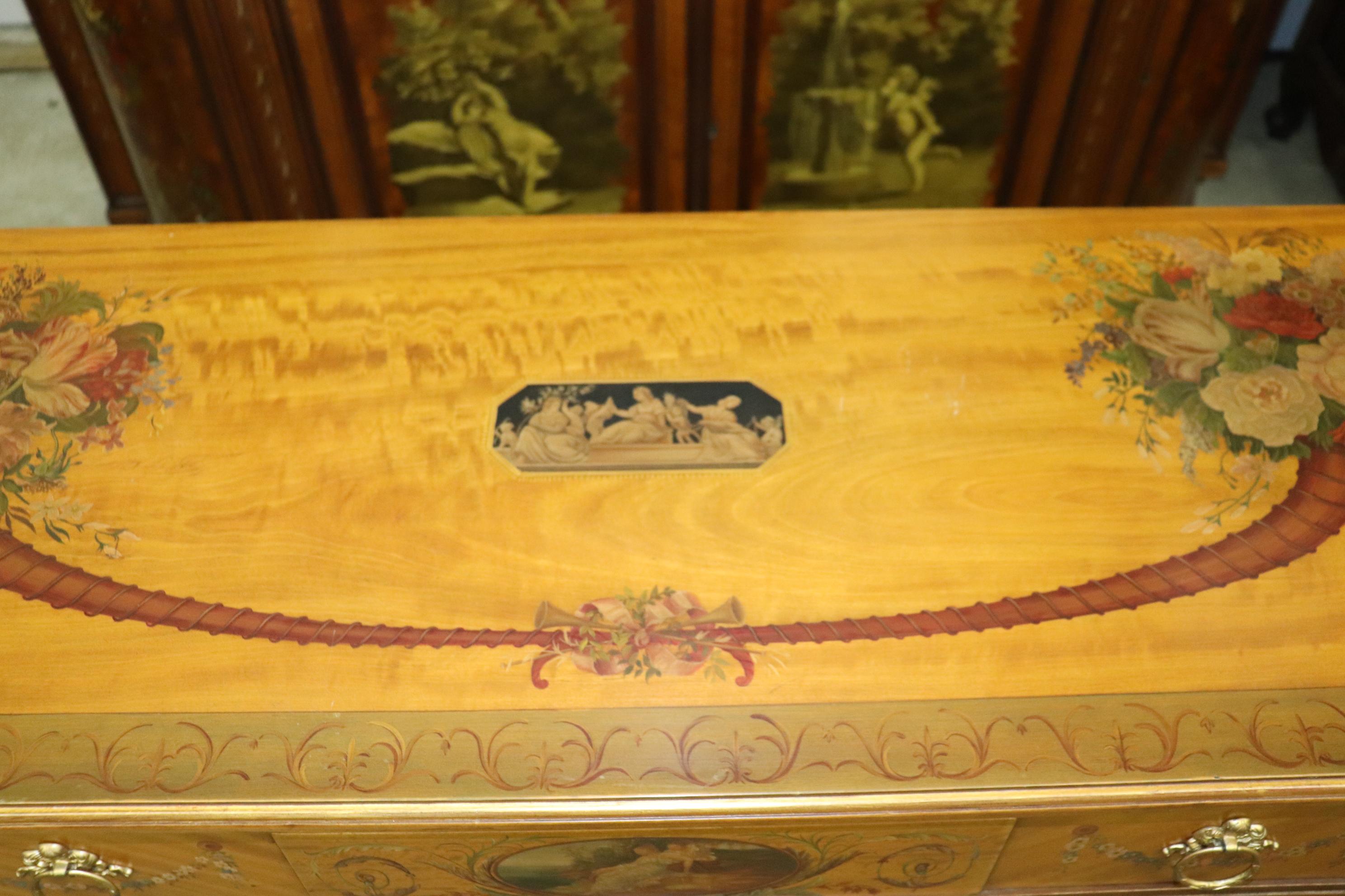 Fine Quality Paint Decorated Adams Satinwood Demilune Console Tables Circa 1900 For Sale 2