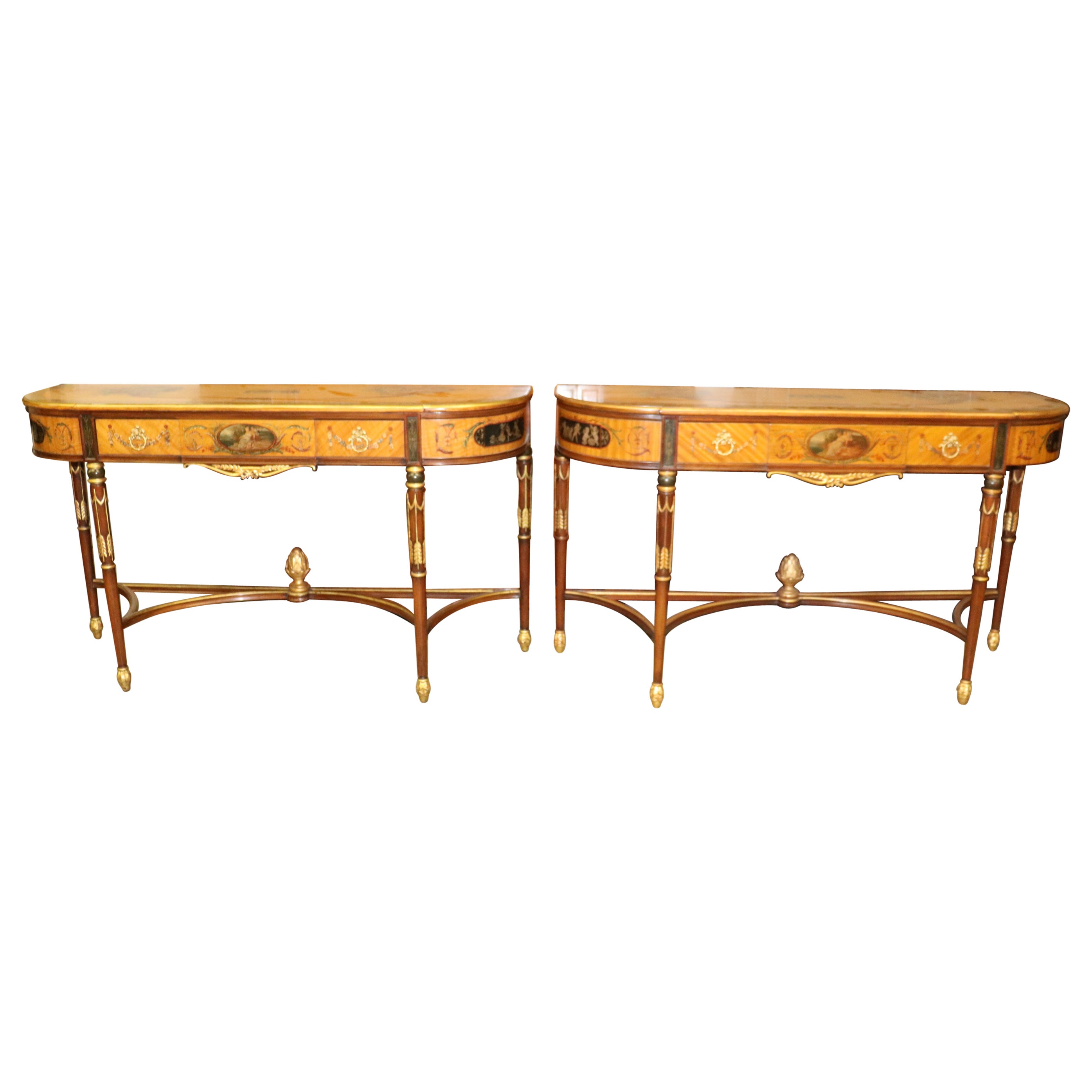 Consola de madera satinada Adams decorada con pintura de alta calidad Circa 1900
