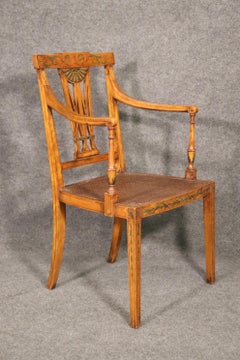Hochwertiger, mit Farbe verzierter englischer Satinholz Adams Cane Armchair CIRCA 1920