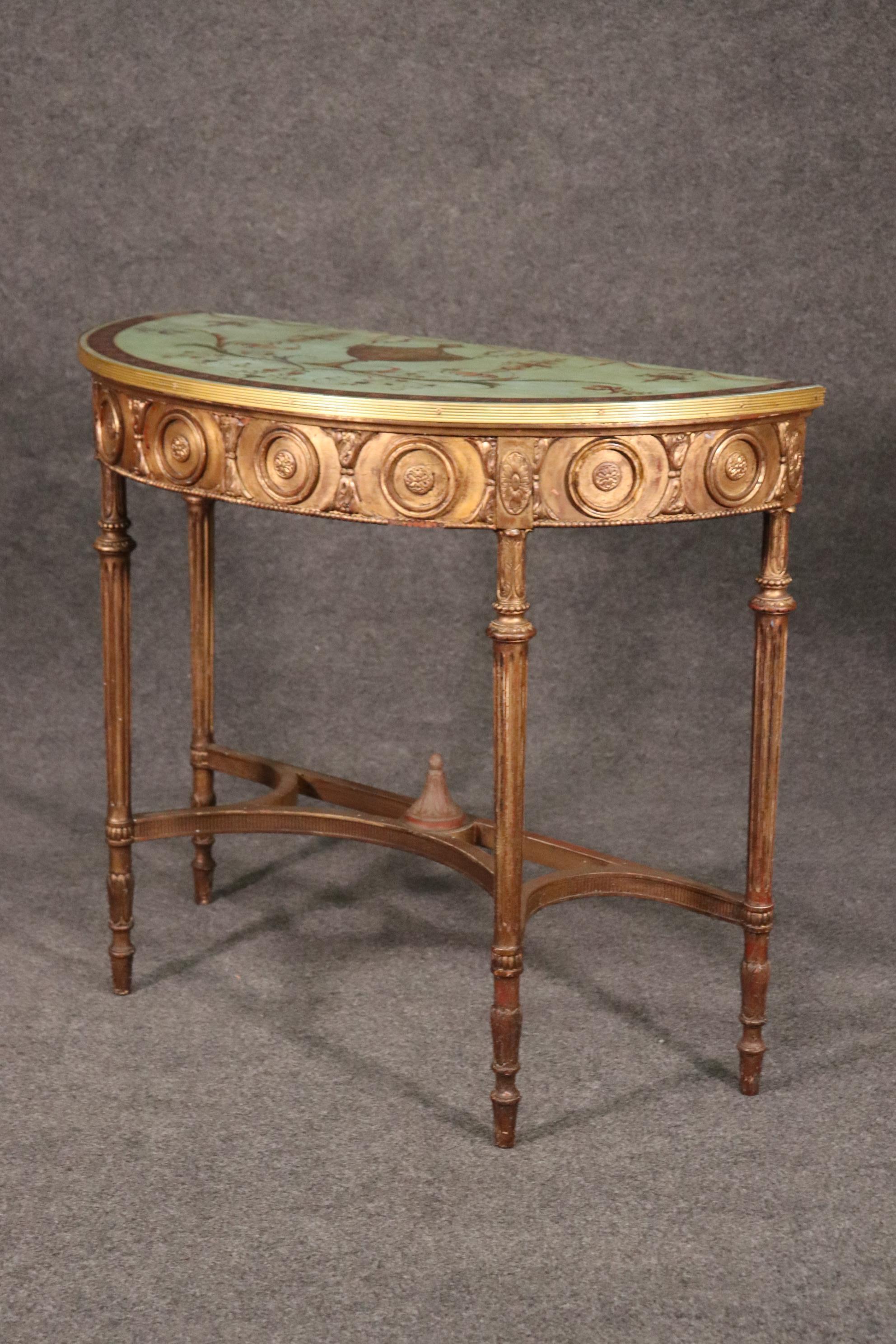 Adam Style Fine Quality Paint Decorated Gilded Adams Demilune Console Table, Circa 1890 For Sale