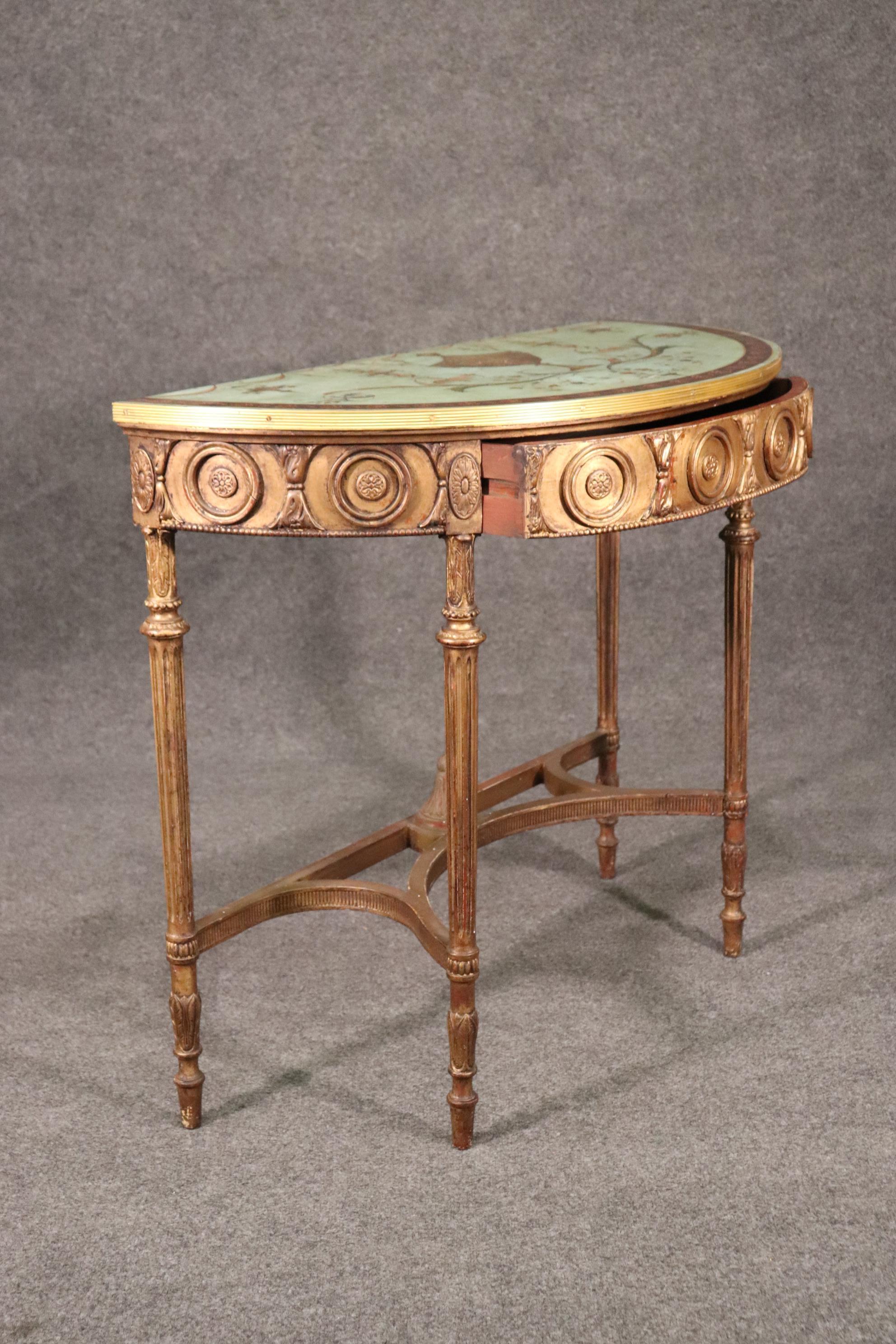 Fine Quality Paint Decorated Gilded Adams Demilune Console Table, Circa 1890 In Good Condition For Sale In Swedesboro, NJ