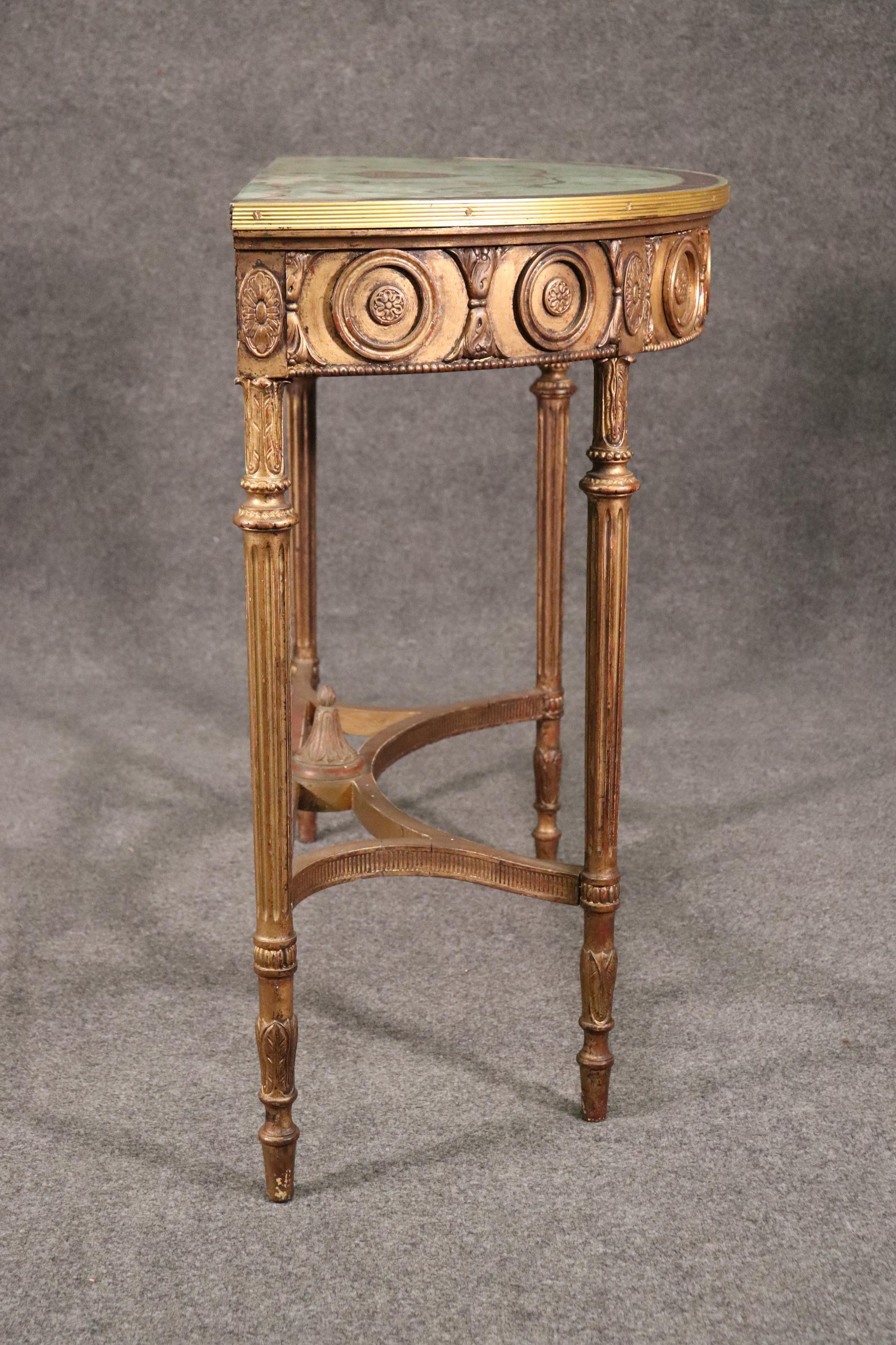 Fine Quality Paint Decorated Gilded Adams Demilune Console Table, Circa 1890 For Sale 1
