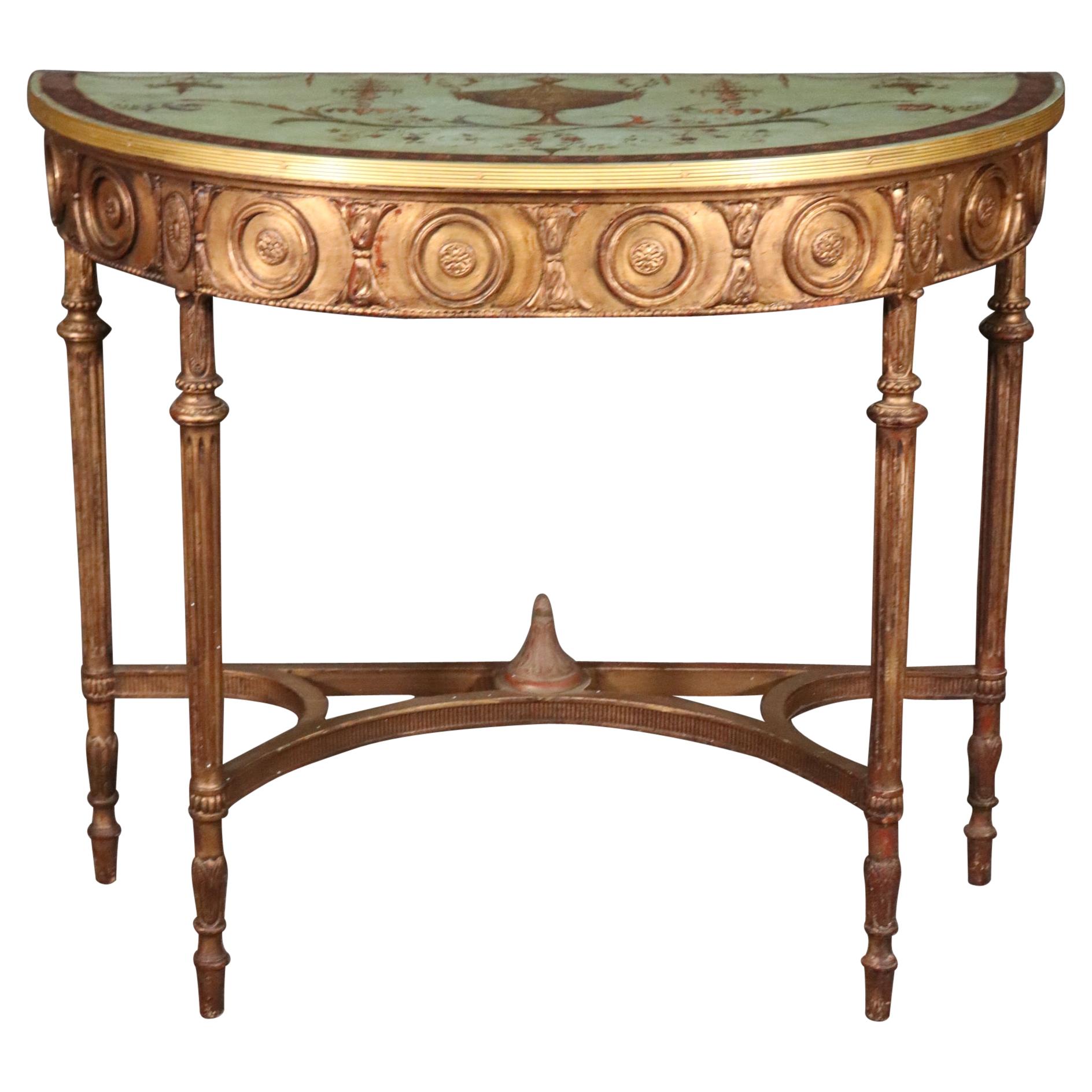 Fine Quality Paint Decorated Gilded Adams Demilune Console Table, Circa 1890 For Sale