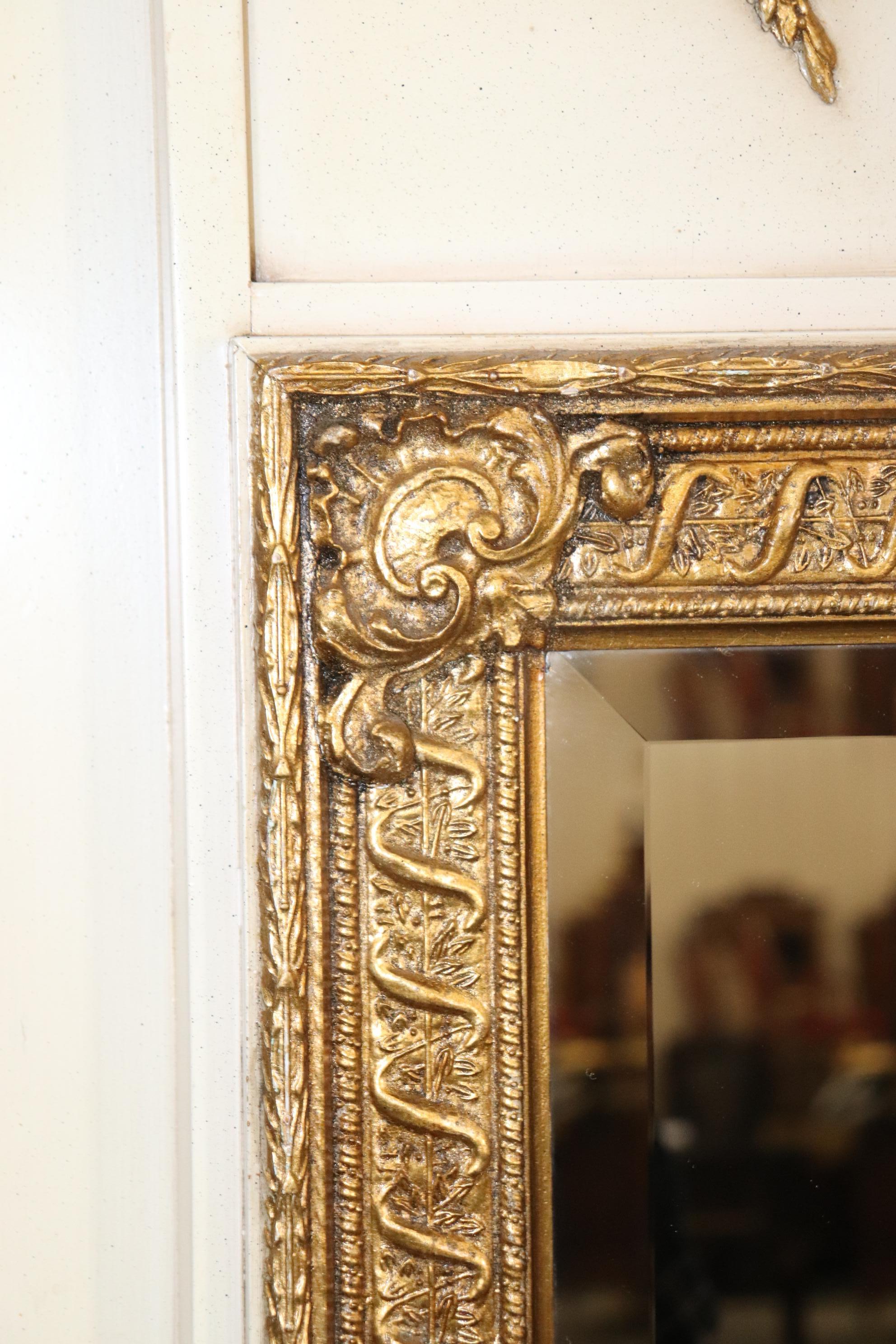 Fine Quality Paint Decorated Gilded Trumeau Mirror with String Instruments In Good Condition In Swedesboro, NJ