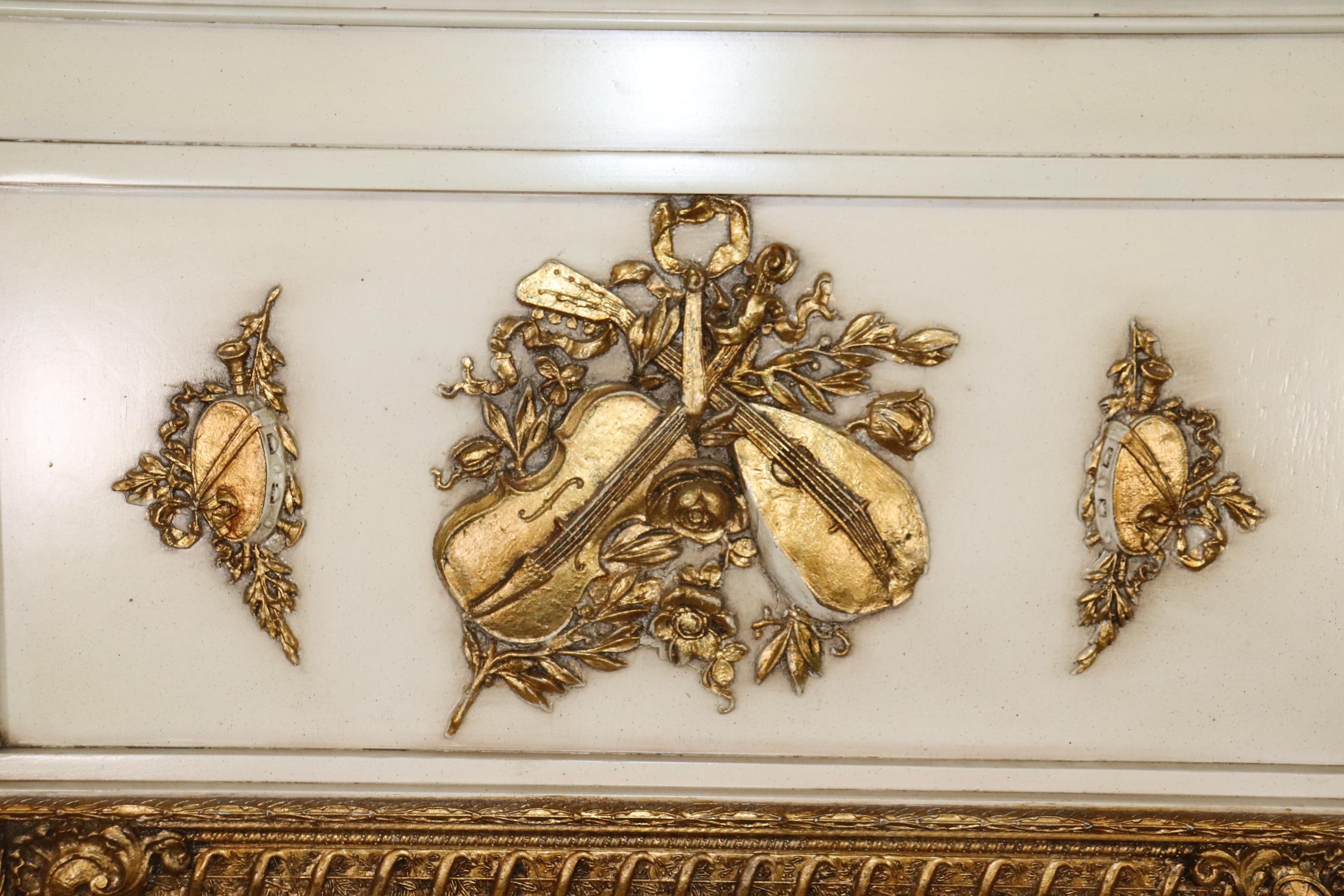 Mid-20th Century Fine Quality Paint Decorated Gilded Trumeau Mirror with String Instruments
