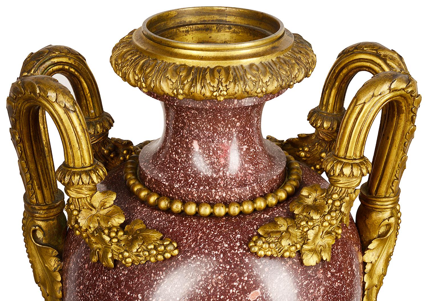 Neoclassical Fine Quality Pair of 19th Century French Porphery Urns