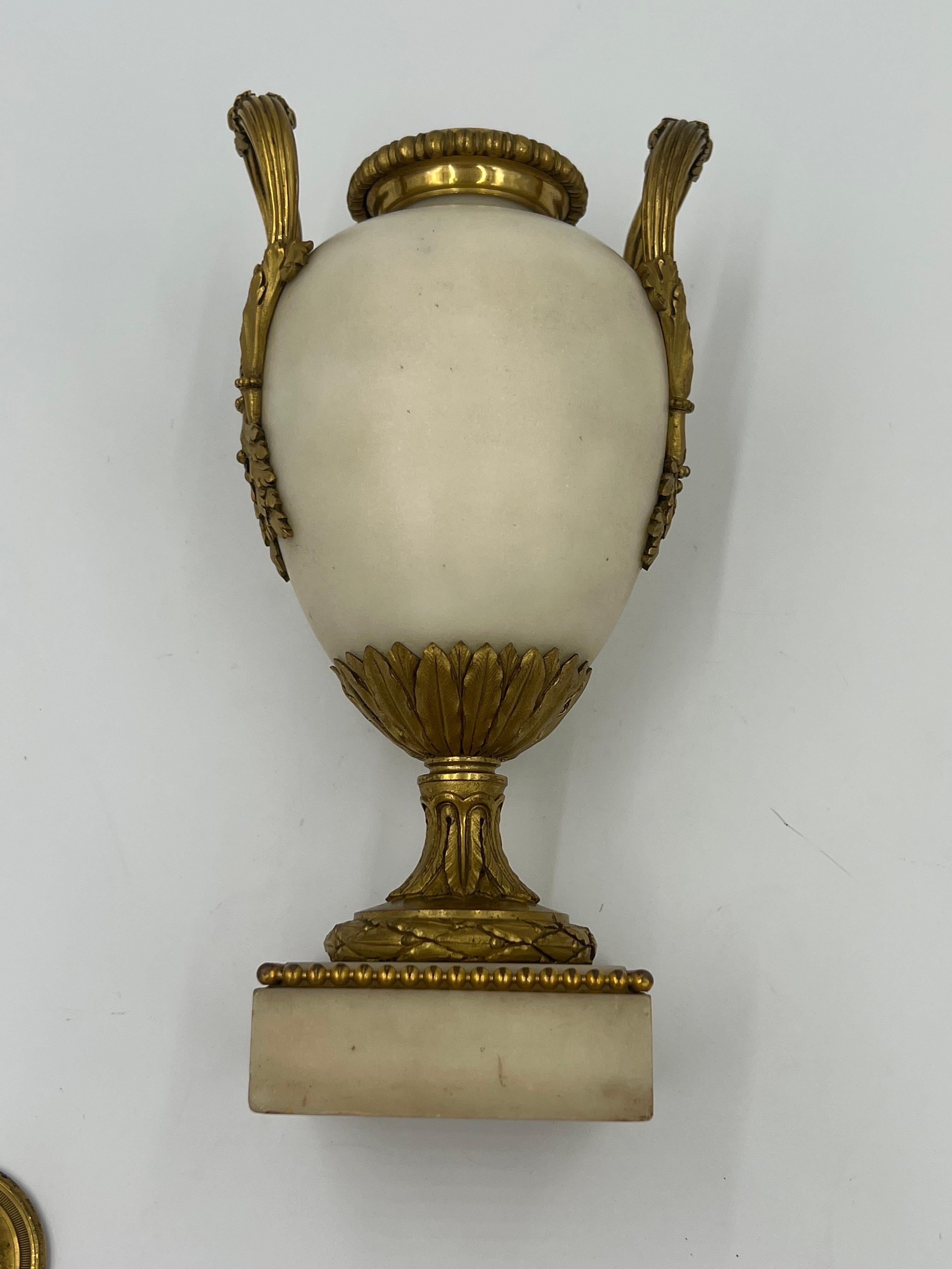 Fine Quality Pair, 19th Century French White Marble Bronze Ormolu Mounted Vases For Sale 6
