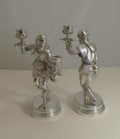 Fine Quality Pair Antique English Figural / Hunting Candlesticks / Candelabra
