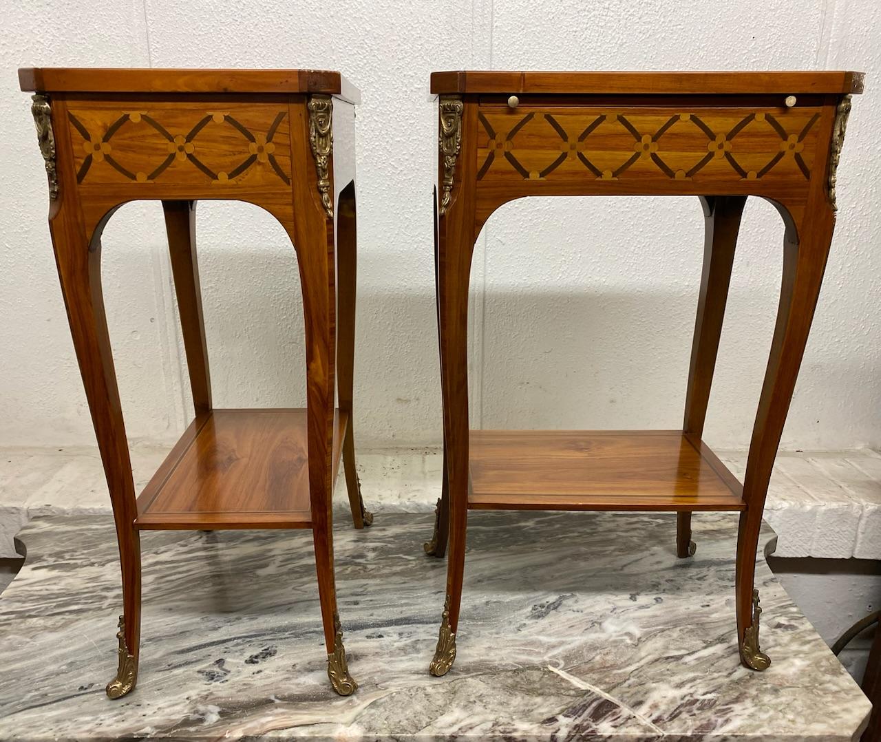 Fine Quality Pair French Marquetry Bedside Lamp Tables 5