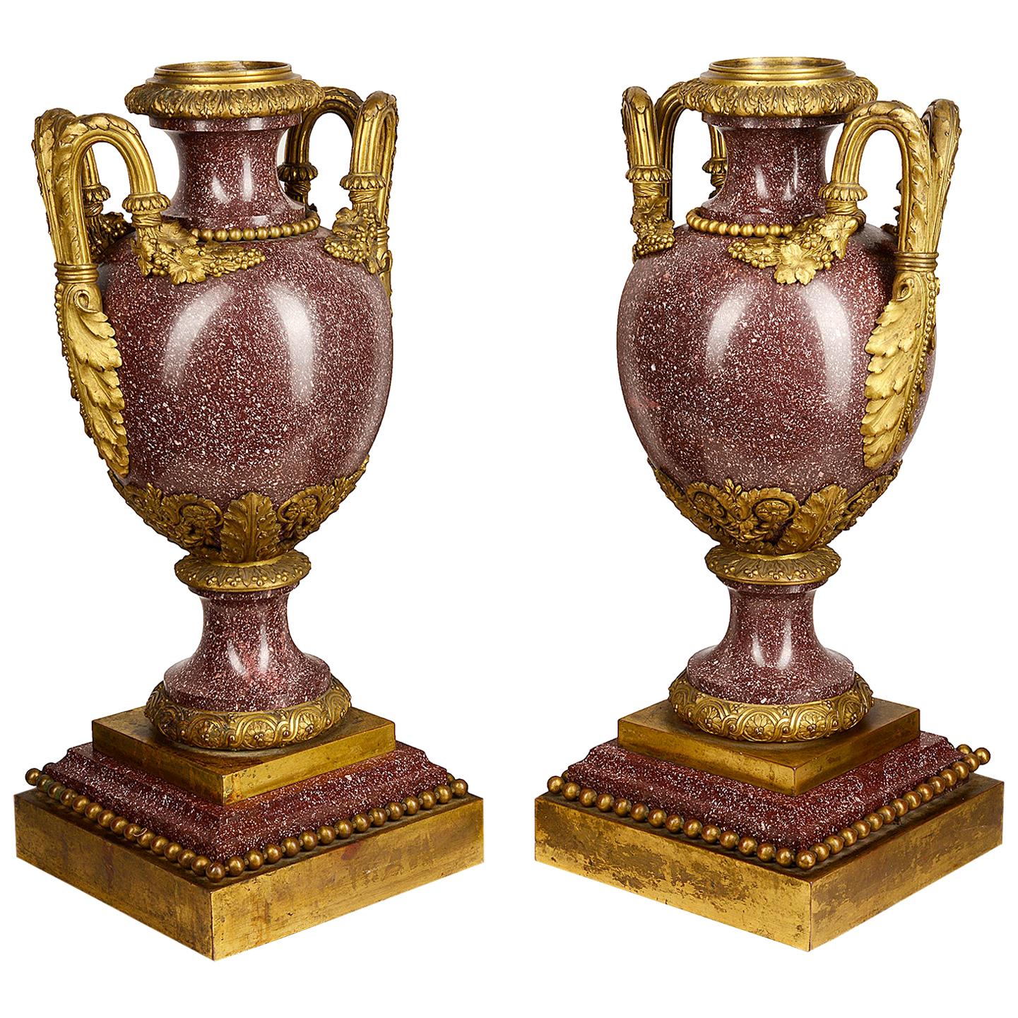 Fine Quality Pair of 19th Century French Porphery Urns