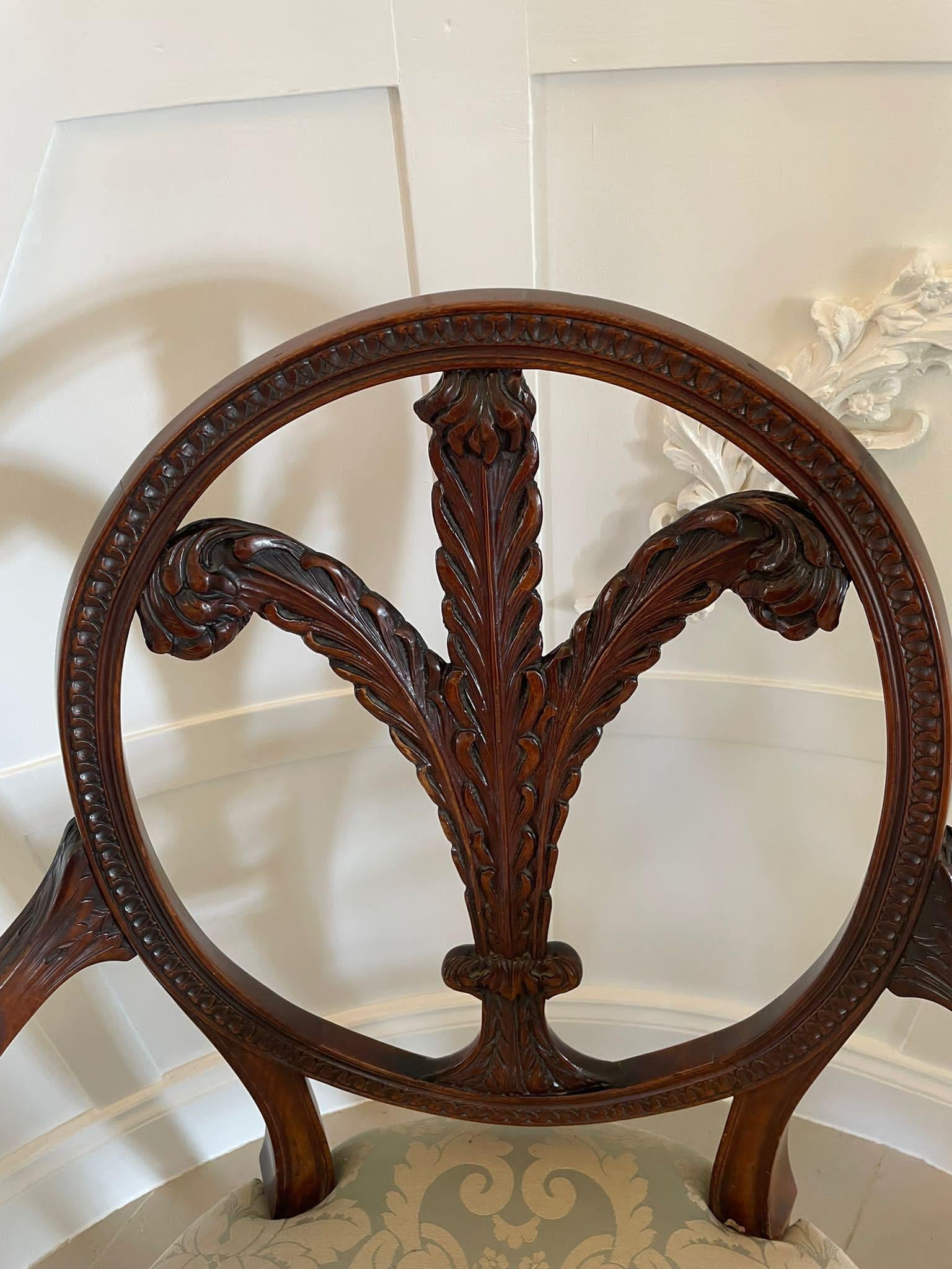 Fine Quality Pair of Antique Carved Mahogany Armchairs For Sale 7