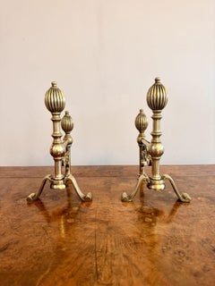 Fine quality pair of antique Georgian brass fire dogs