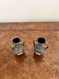 Fine quality pair of antique Victorian Doulton Lambeth small vases