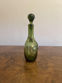 Fine quality pair of antique Victorian green glass spirit decanters