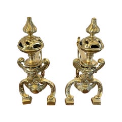 Fine Quality Pair of Antique Victorian Ornate Brass Fire Dogs