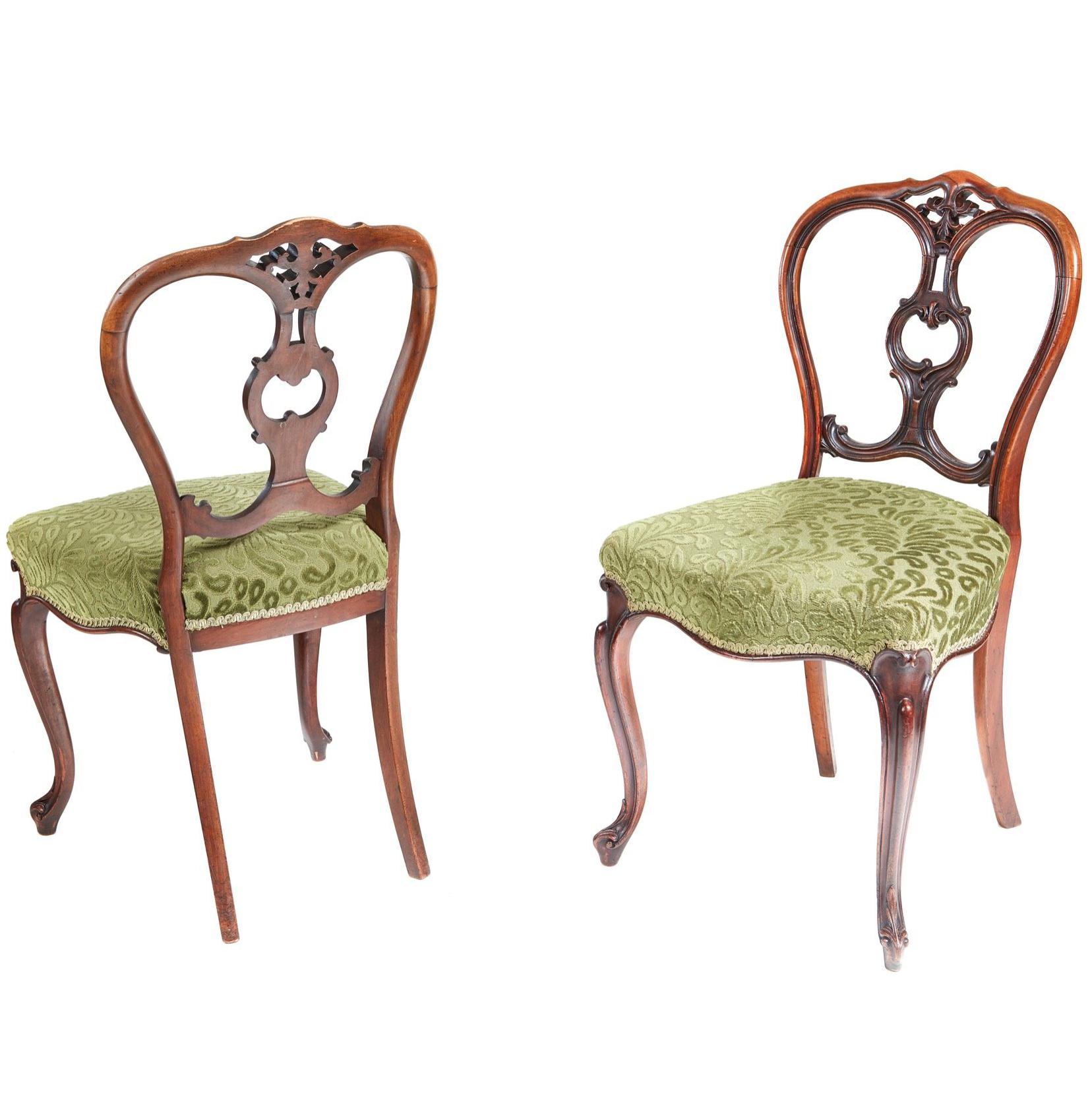 Fine Quality Pair of Antique Victorian Walnut Side Chairs