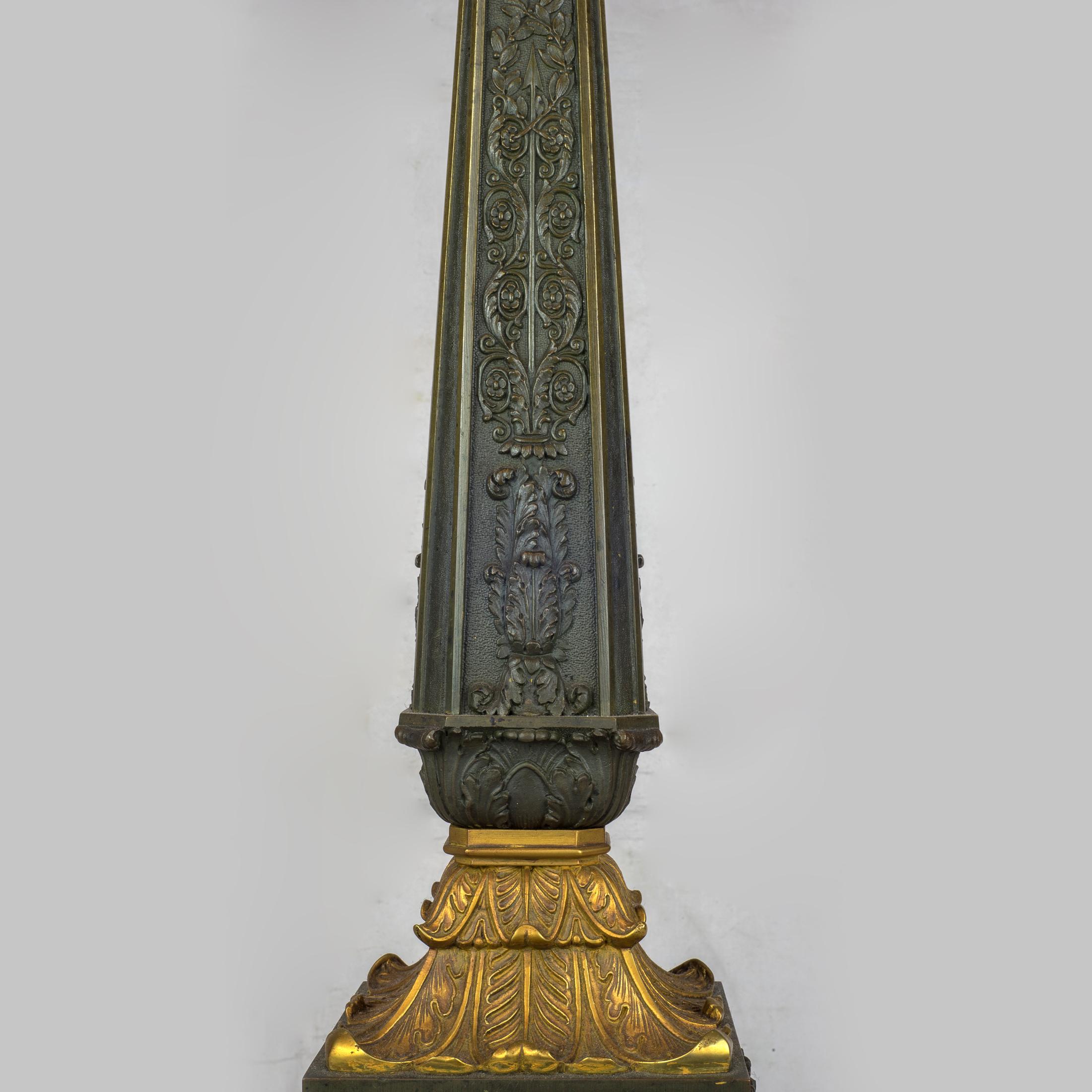 Paar Empire-Lampen in feiner Qualität aus vergoldeter und patinierter Bronze (Französisch) im Angebot