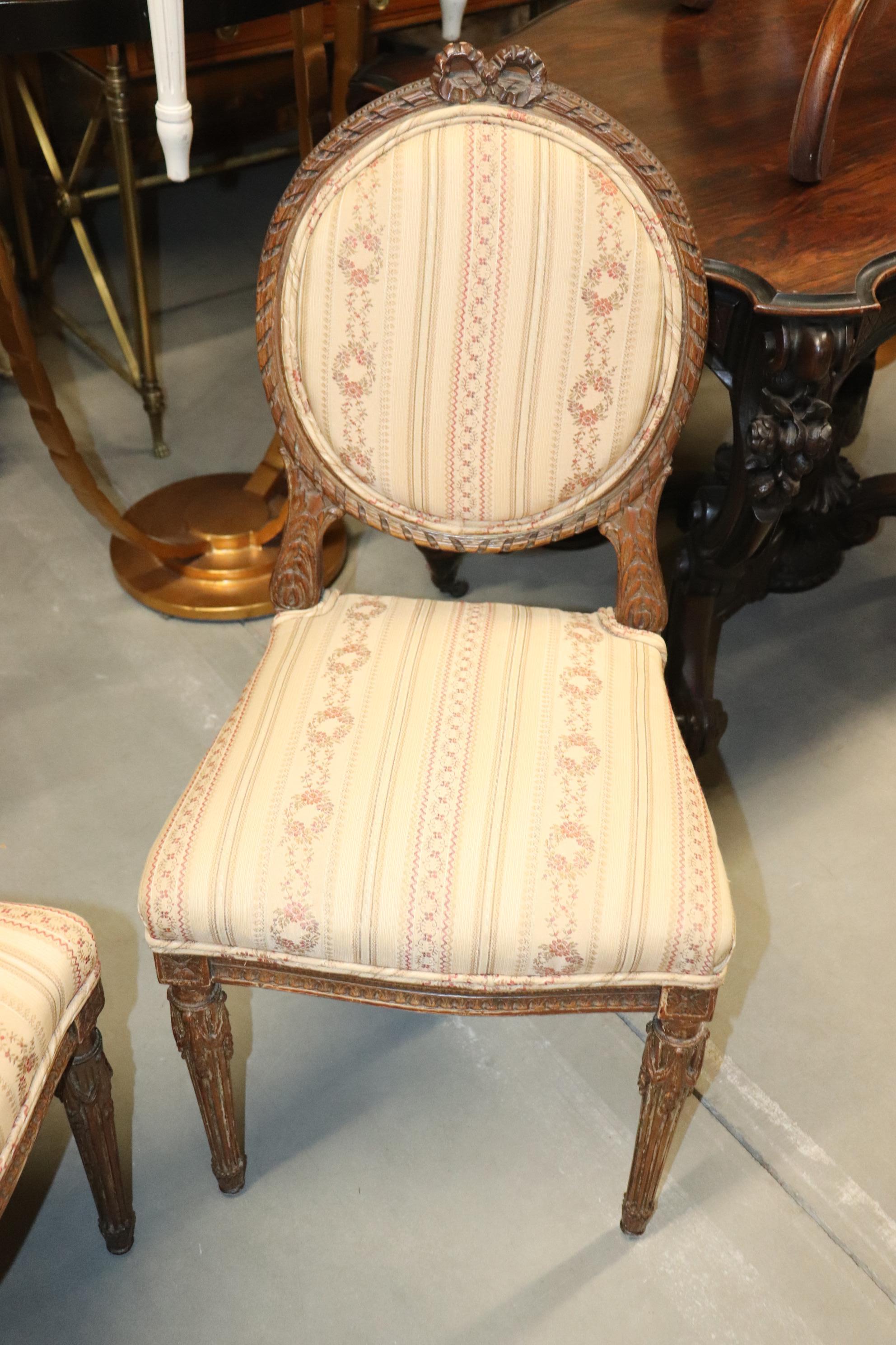 Walnut Fine Quality Pair of French Louis XVI Carved Side Chairs, Circa 1940s For Sale