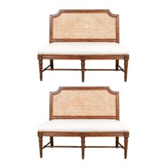 Fine Quality Pair of French Provincial Style Cane Back Benches