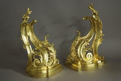Fine Quality Pair of French Rococo Style Ormolu Chenets 'or Fire Dogs'