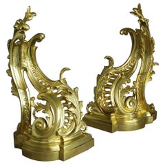 Fine Quality Pair of French Rococo Style Ormolu Chenets 'or Fire Dogs'