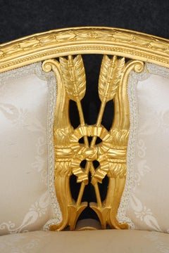 Fine Quality Pair of Giltwood Belle Epoque Crossed Arrows Bergere Chairs