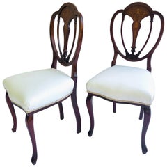 Antique Quality Pair of Inlaid Mahogany Victorian Side Chairs