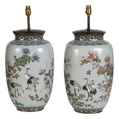 Fine quality pair of Japanese Cloisonné enamel vases / lamps, 1890.
