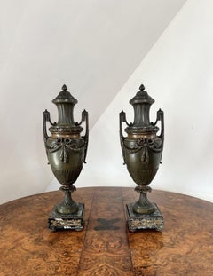 Fine quality pair of large antique Victorian bronze urns