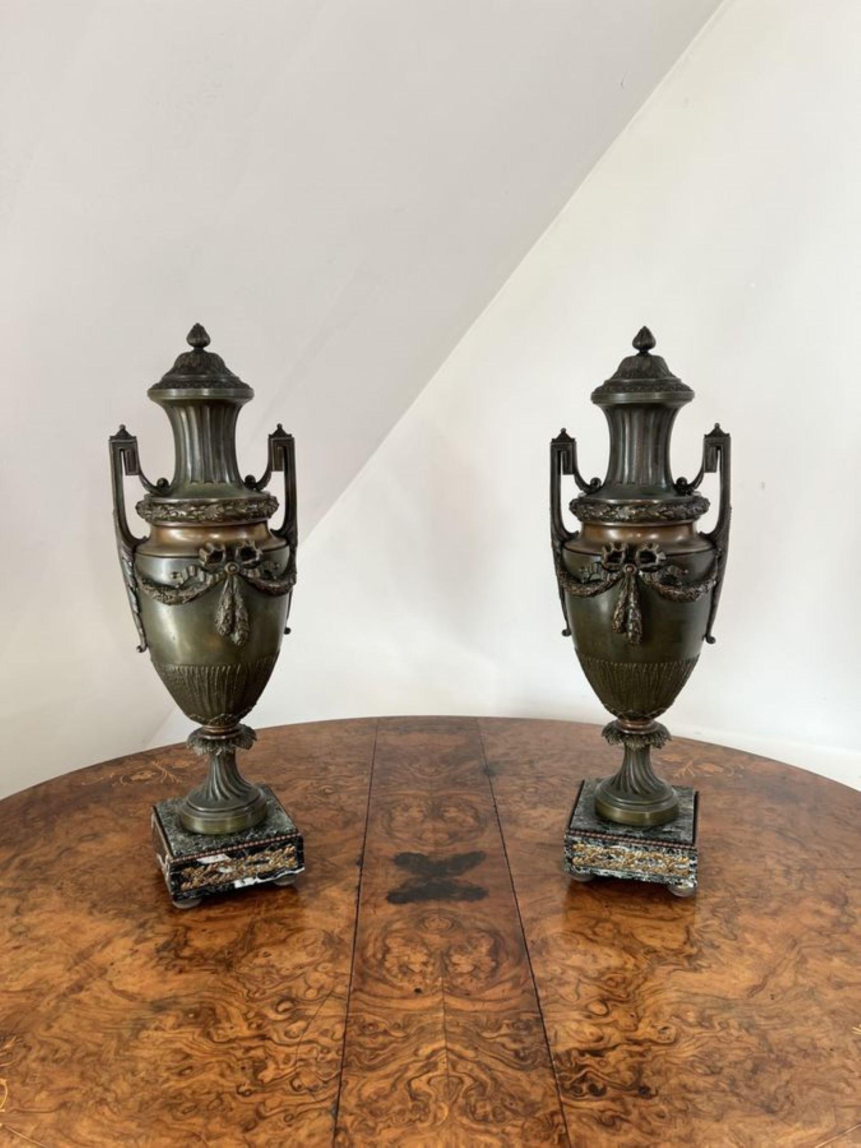 Early Victorian Fine quality pair of large antique Victorian bronze urns  For Sale