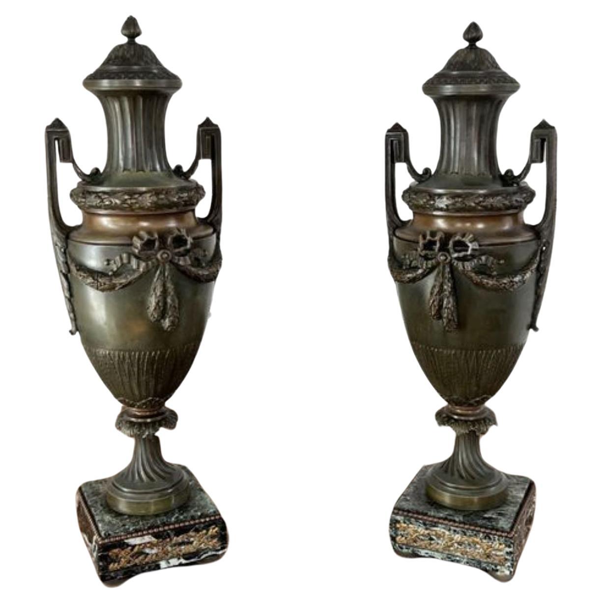 Fine quality pair of large antique Victorian bronze urns  For Sale