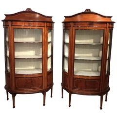Fine Quality Pair of Mahogany Inlaid Edwardian Period Antique Display Cabinets