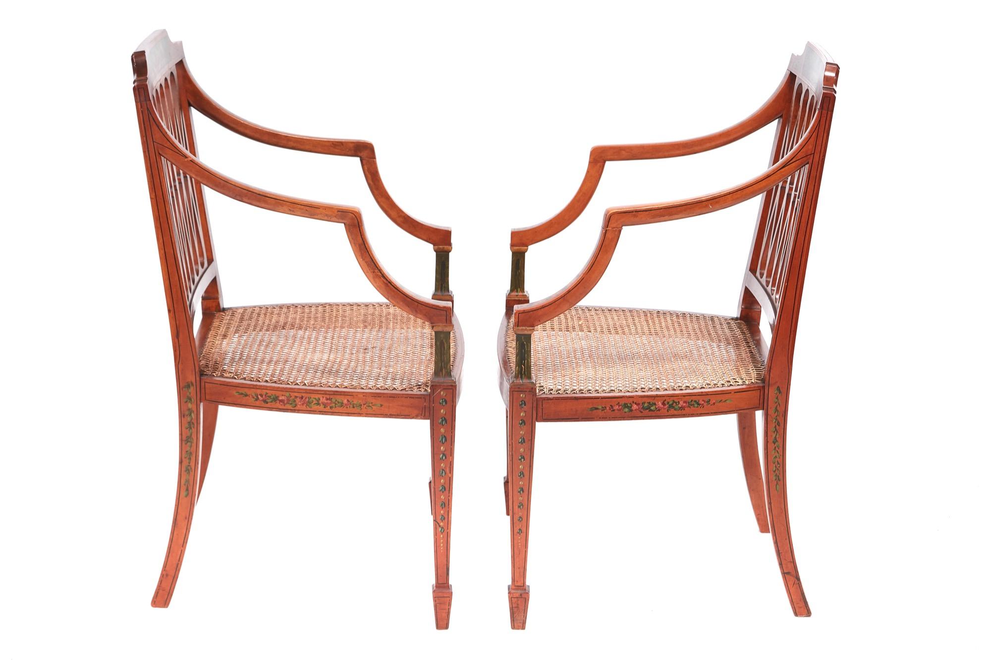 Fine Quality Pair of Original Painted Satinwood Armchairs 7