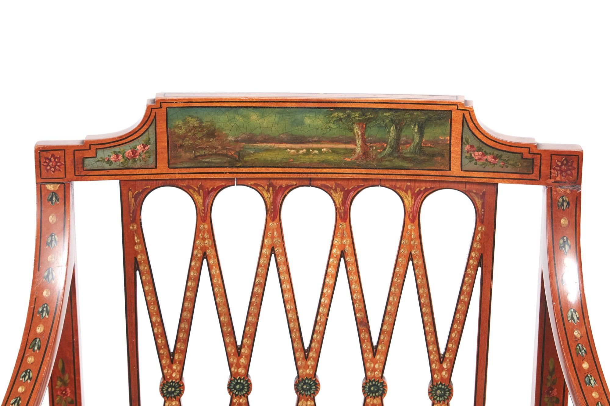 European Fine Quality Pair of Original Painted Satinwood Armchairs