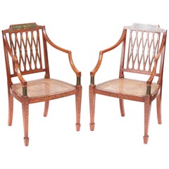 Fine Quality Pair of Original Painted Satinwood Armchairs