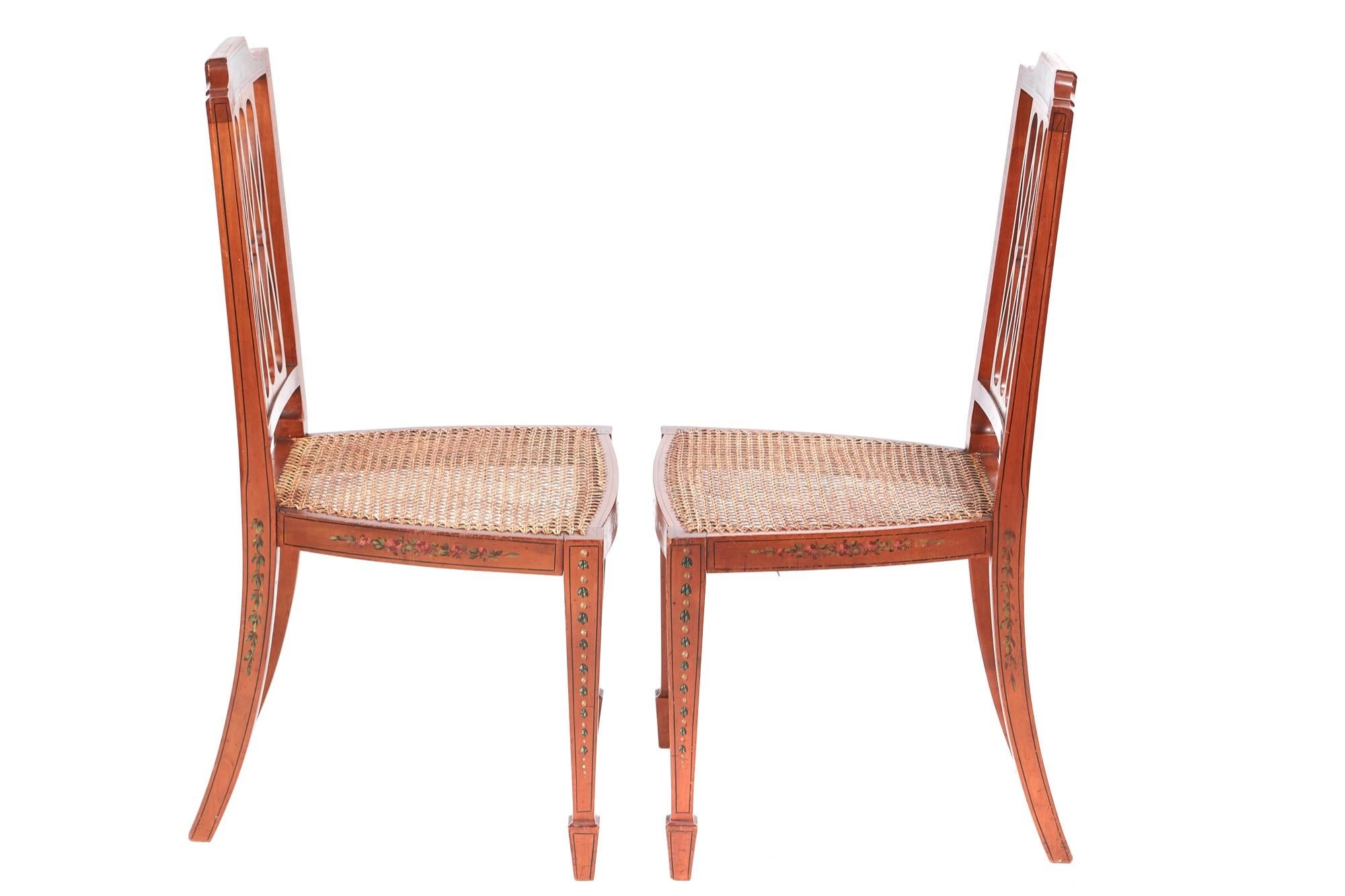 European Fine Quality Pair of Original Painted Satinwood Side Chairs