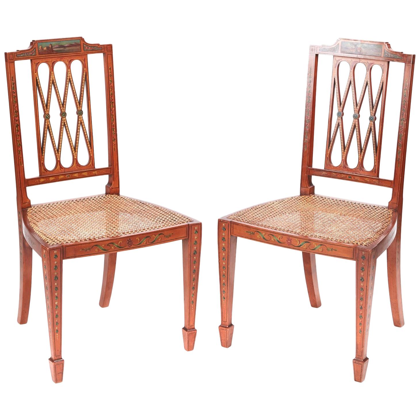 Fine Quality Pair of Original Painted Satinwood Side Chairs