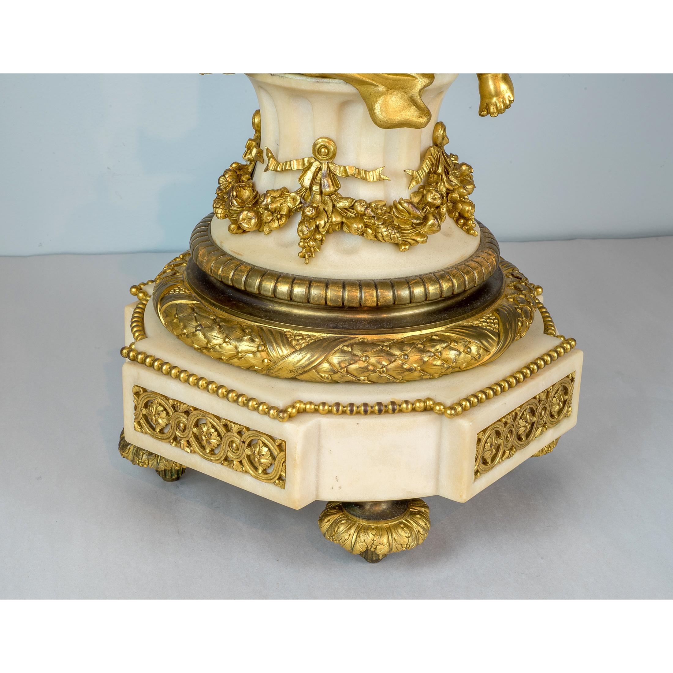 Fine Quality Pair of Ormolu and White Marble Six-Light Candelabras 4