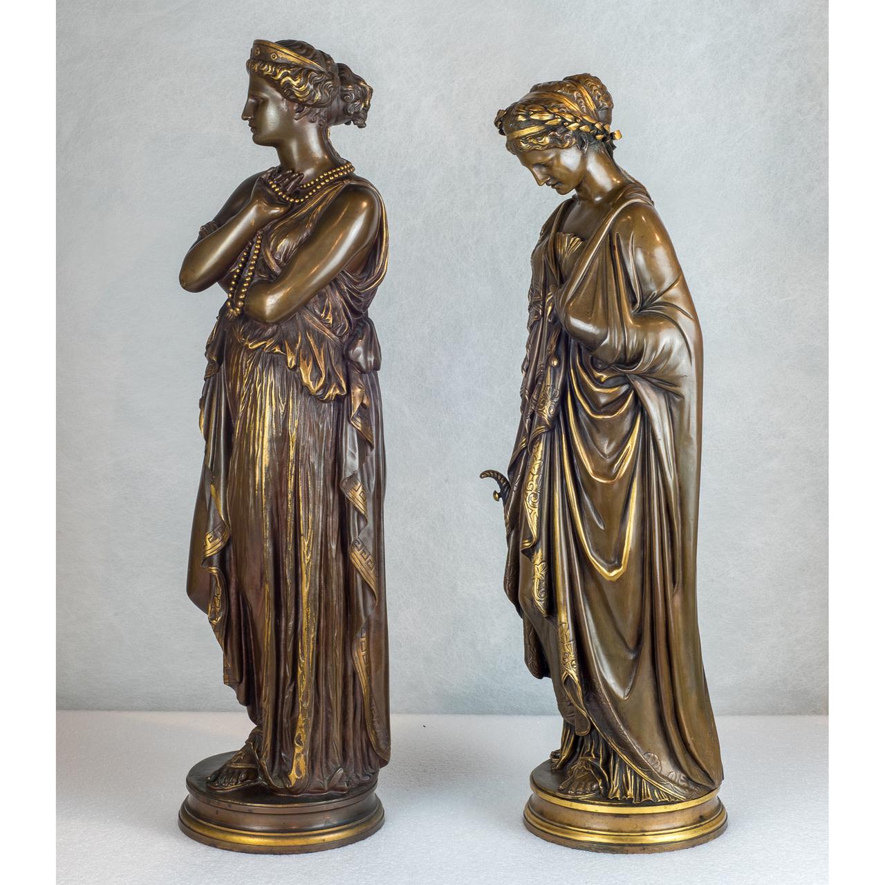 French Fine Quality Pair of Patinated Bronze Statues by Jean-Baptiste Clésinger For Sale