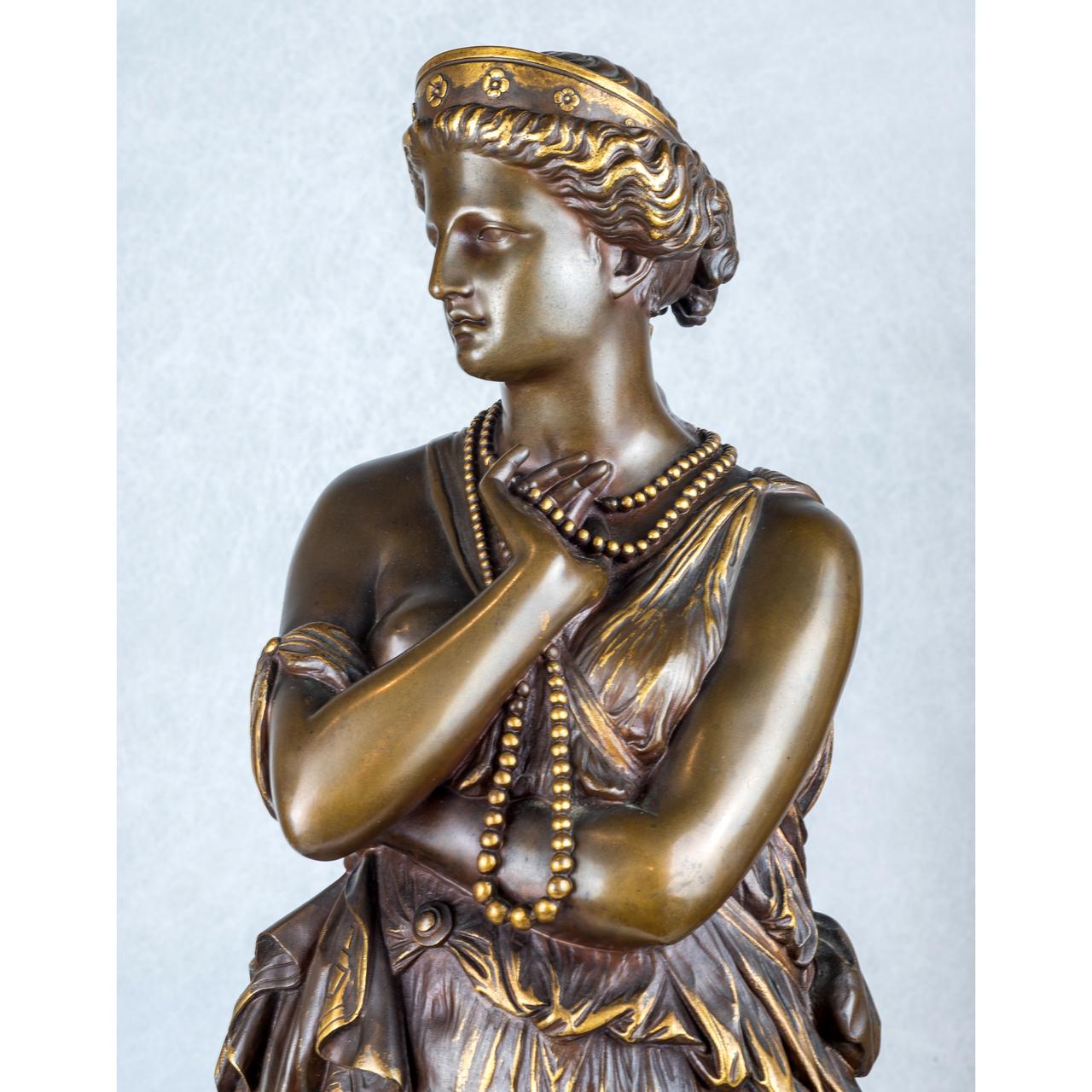 Fine Quality Pair of Patinated Bronze Statues by Jean-Baptiste Clésinger For Sale 1