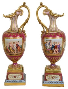 Fine quality pair of Vienna porcelain ewers, circa 1890